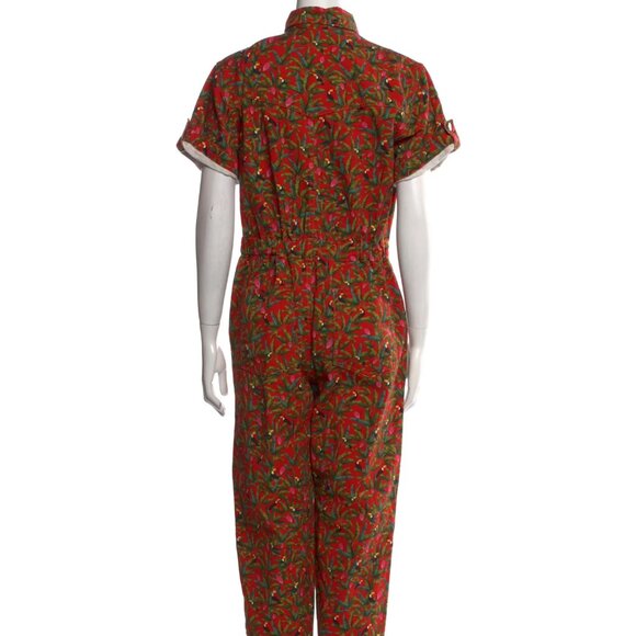 Farm Rio Toucan Orange Jumpsuit Zip up short sleeve Jungle Print Summer - Picture 2 of 6